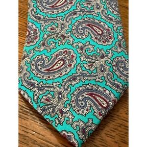 Giacomo Italia Mens Silk Tie Teal Green Paisley Made in USA Italian Fabric